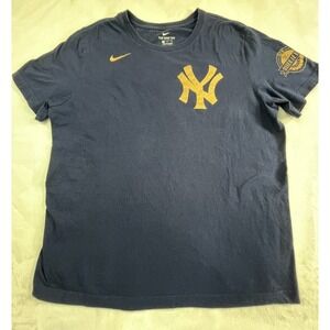 Nike‎ NY Yankees Jeter Mens XL Shirt Blue Gold FLAW